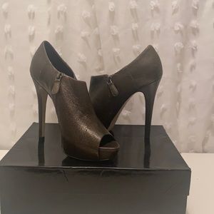 Gold Ankle Peep Toe Booties.